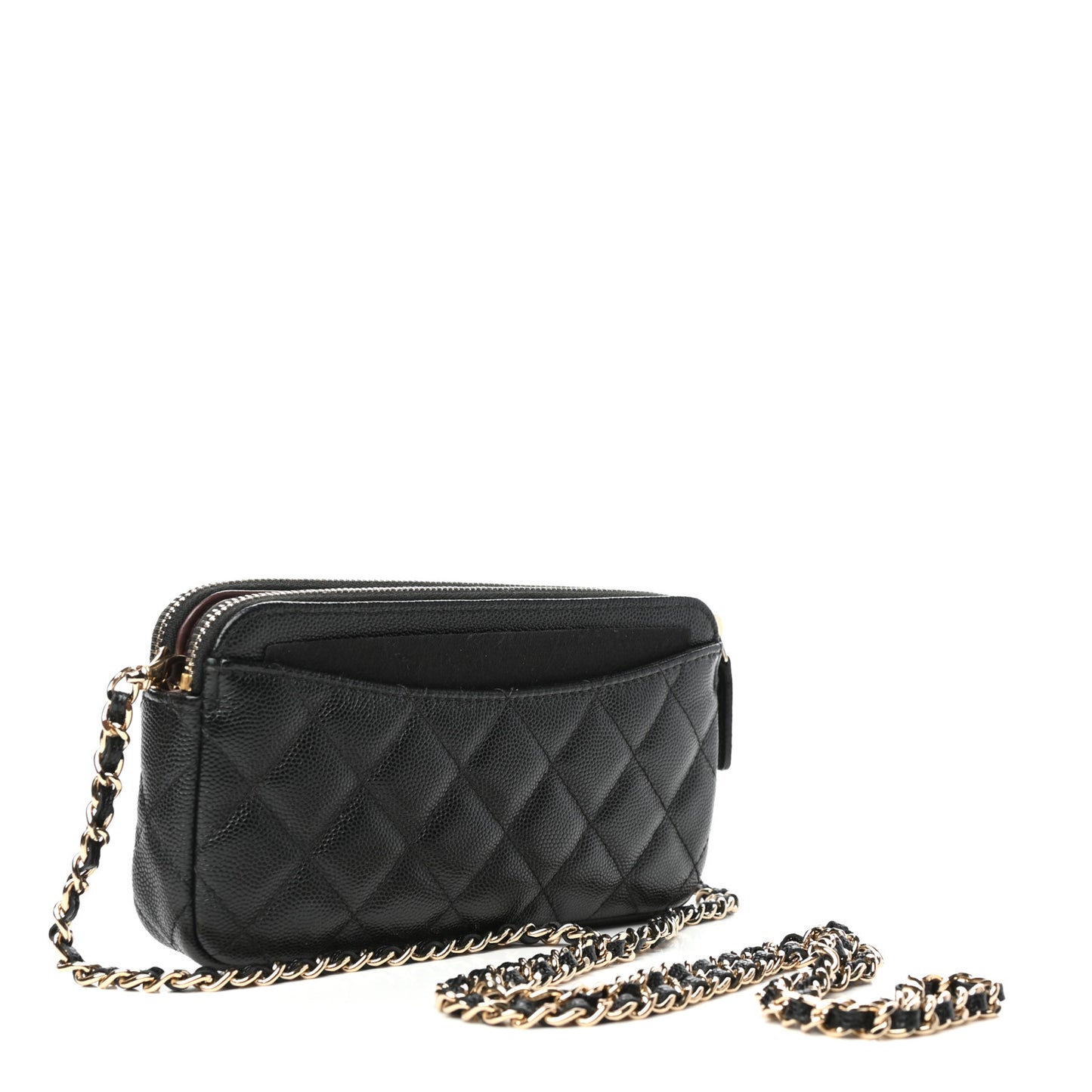 Caviar Quilted Small Clutch With Chain Black
