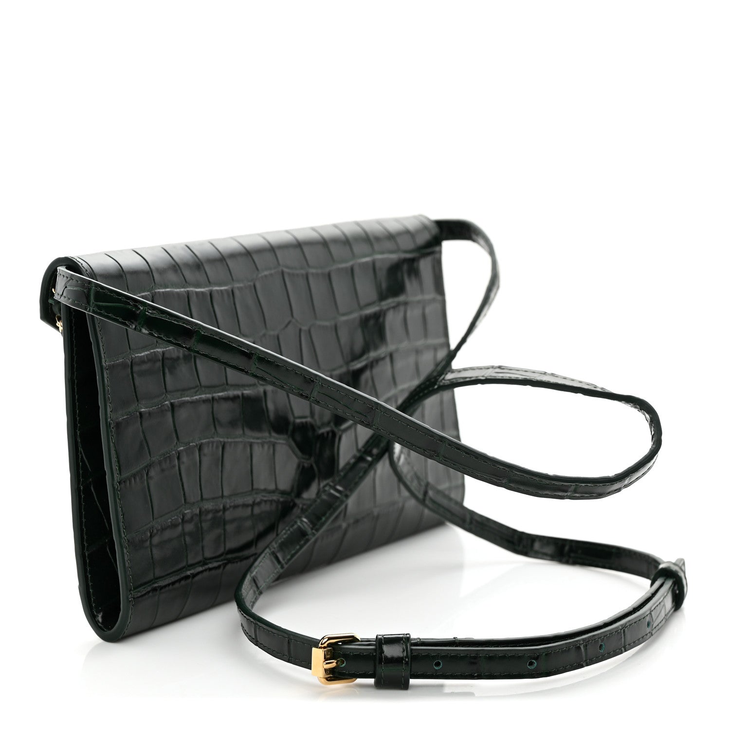 Chanel Calfskin Crocodile Embossed Envelope Clutch With Chain Emerald 3 of 10