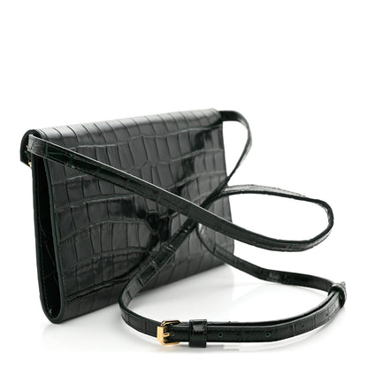 Chanel Calfskin Crocodile Embossed Envelope Clutch With Chain Emerald 3 of 10