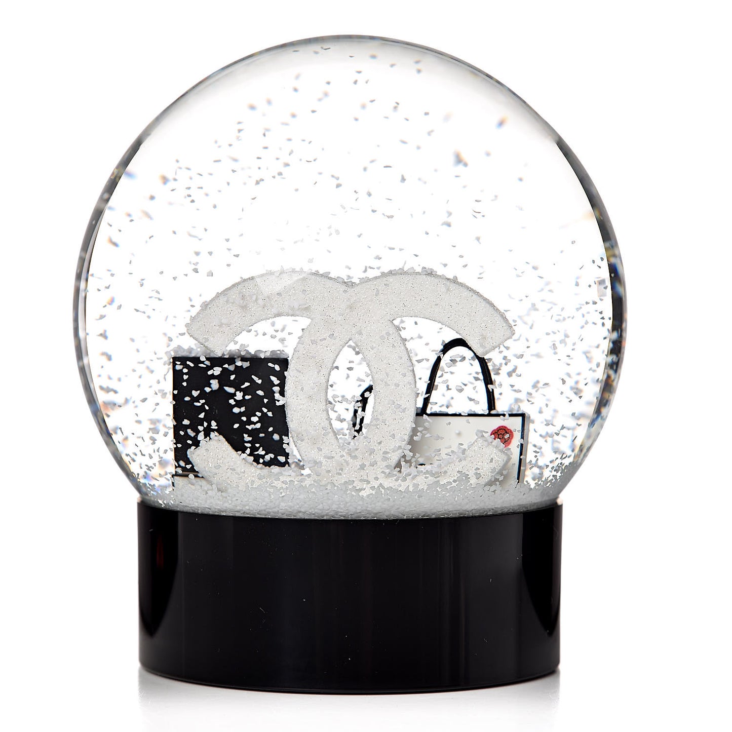 Glass CC Shopping Bag Snow Globe