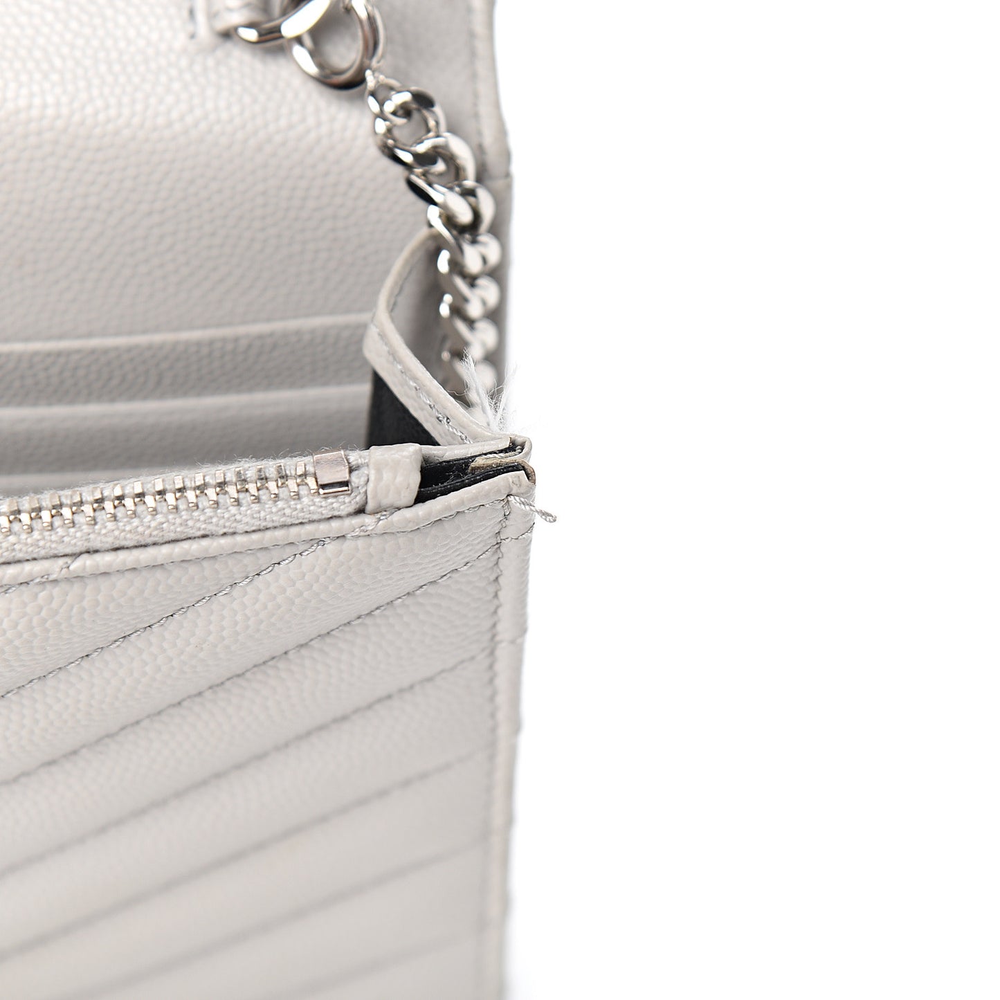 Grain De Poudre Matelasse Chevron Monogram Envelope Chain Wallet Fog