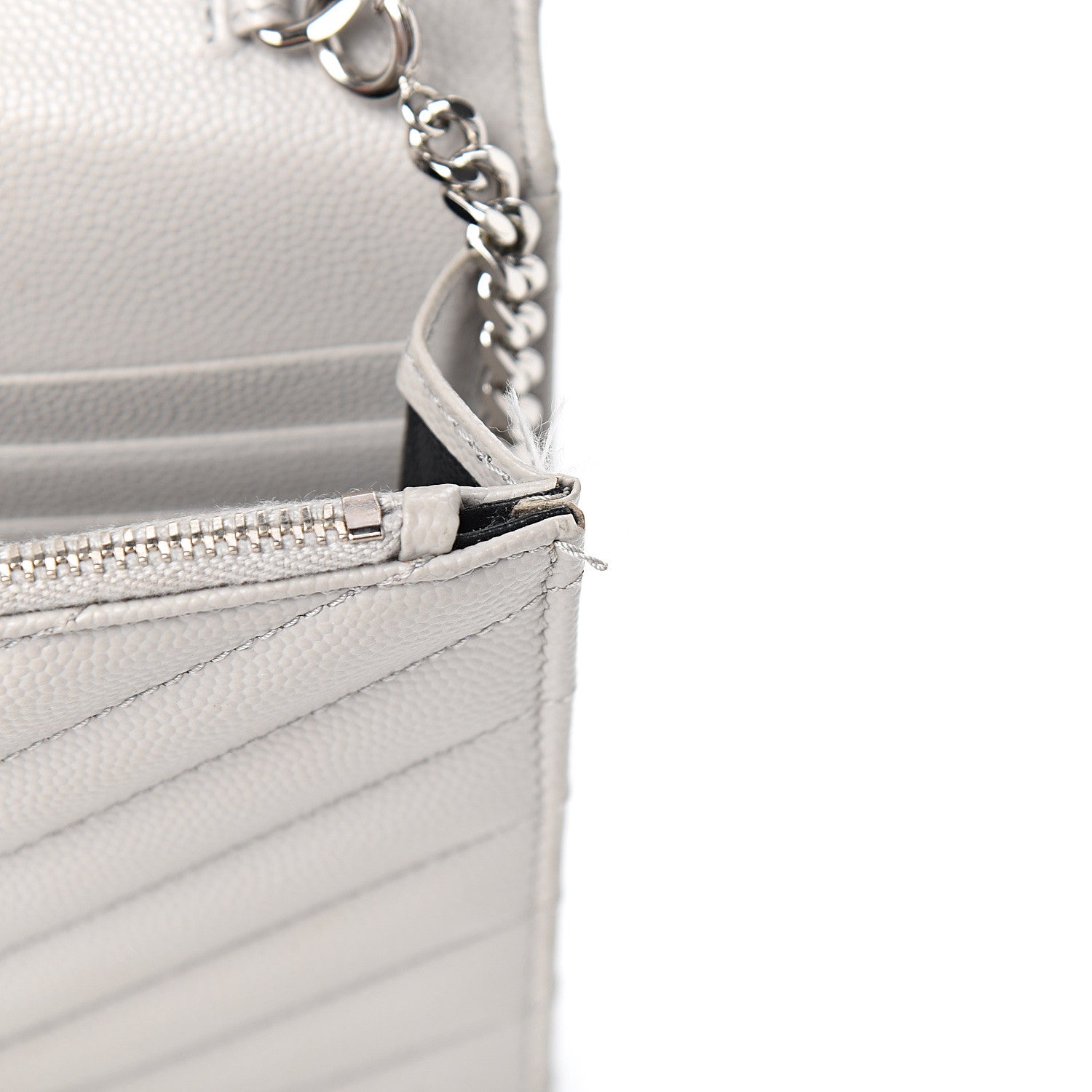 Saint Laurent Grain De Poudre Matelasse Chevron Monogram Envelope Chain Wallet Fog 8 of 12
