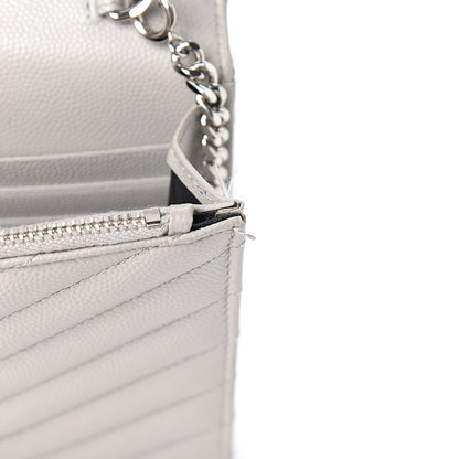 Saint Laurent Grain De Poudre Matelasse Chevron Monogram Envelope Chain Wallet Fog 8 of 12