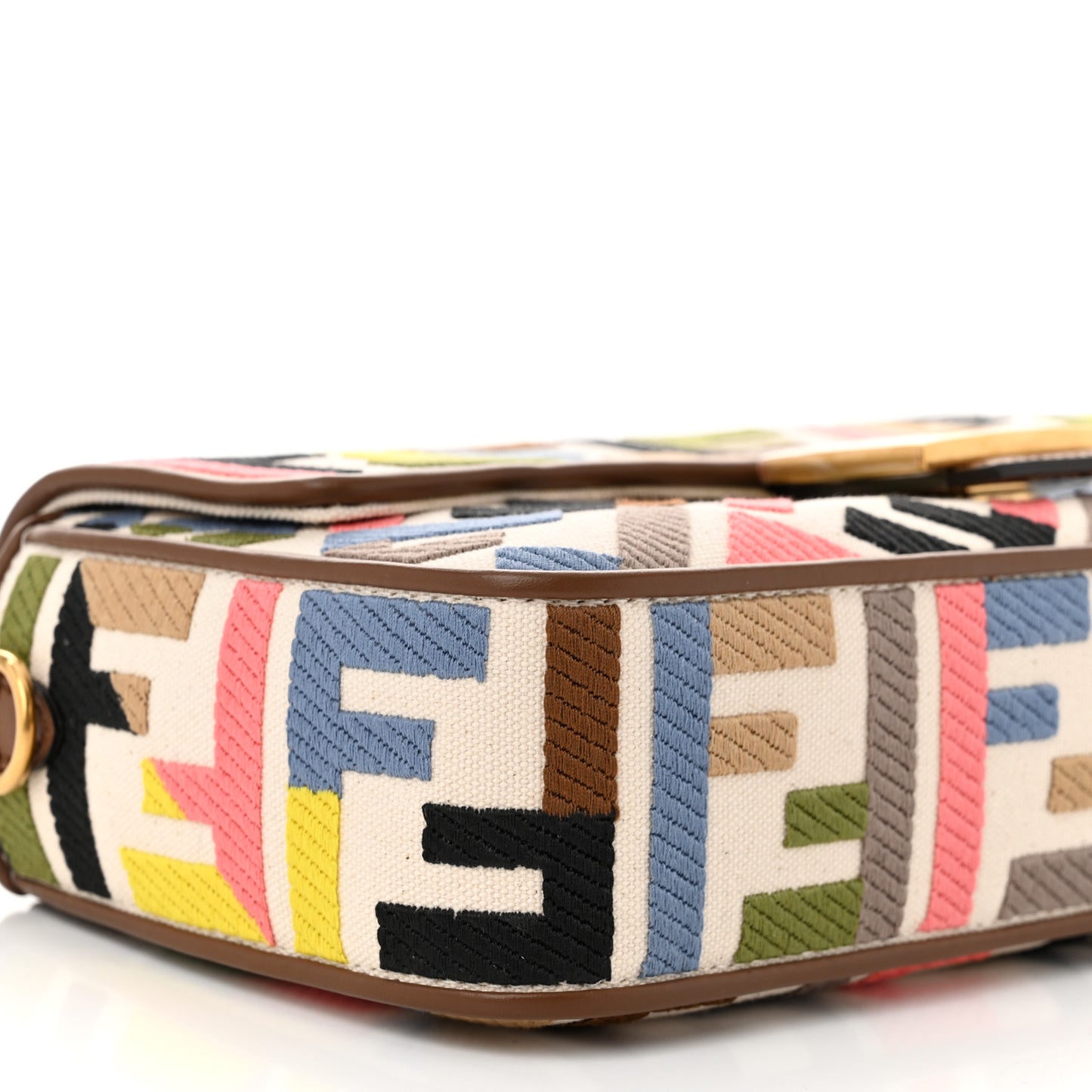 Canvas Ricamo Vitello King FF Multicolor Embroidered Baguette Grezzo Multicolor Gianduia