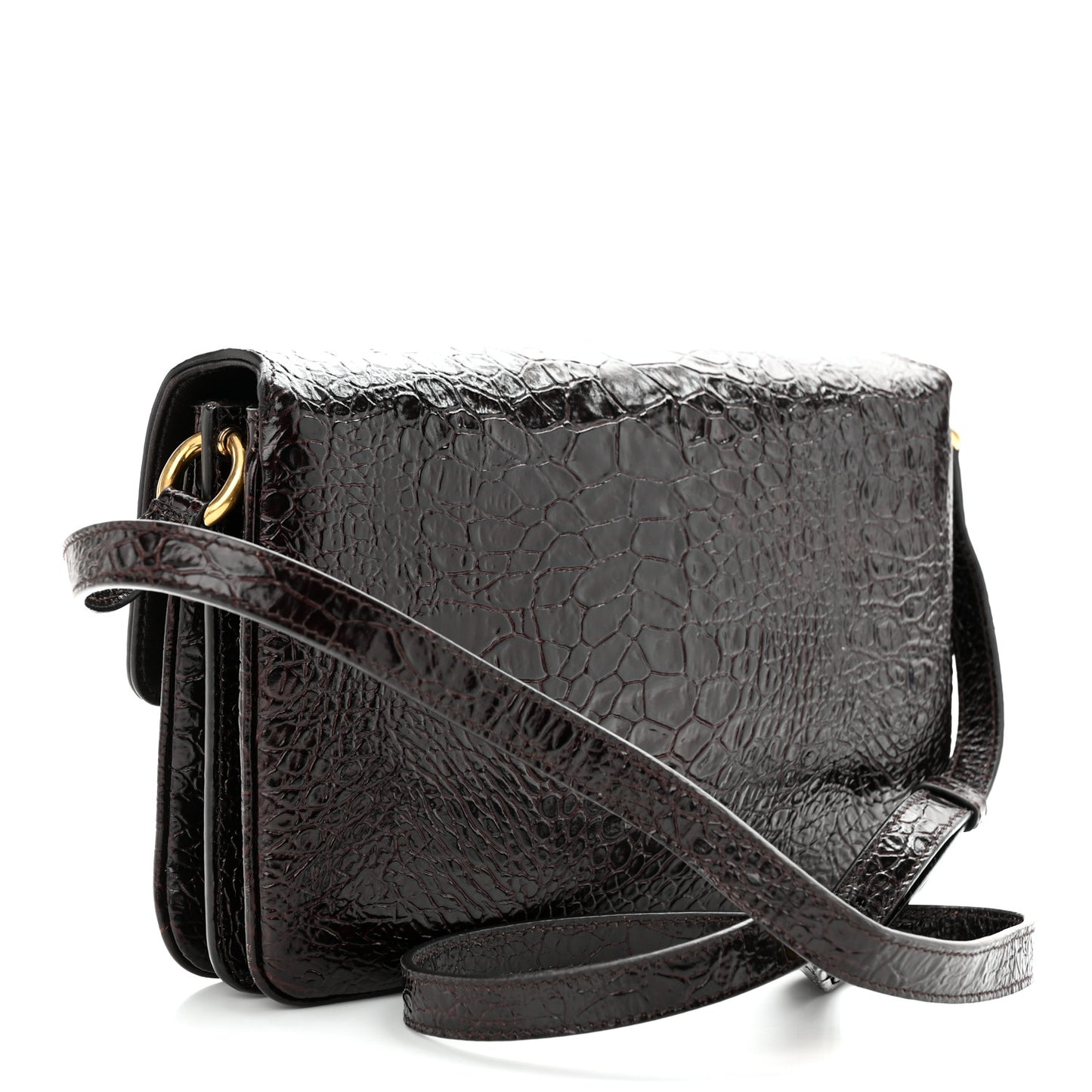 Shiny Crocodile Embossed Calfskin Le Maillon Satchel Coffee