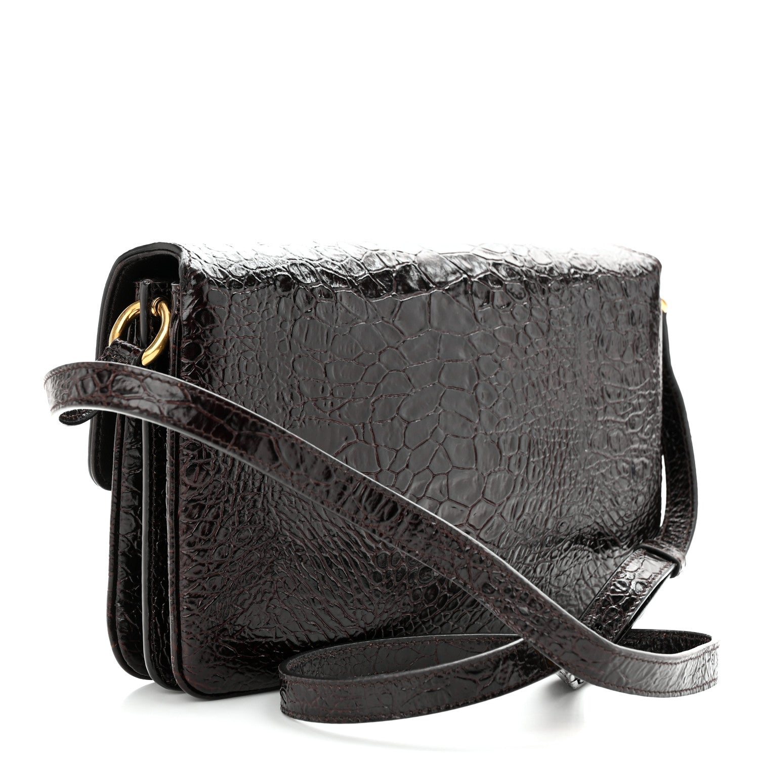Saint Laurent Shiny Crocodile Embossed Calfskin Le Maillon Satchel Coffee 3 of 11