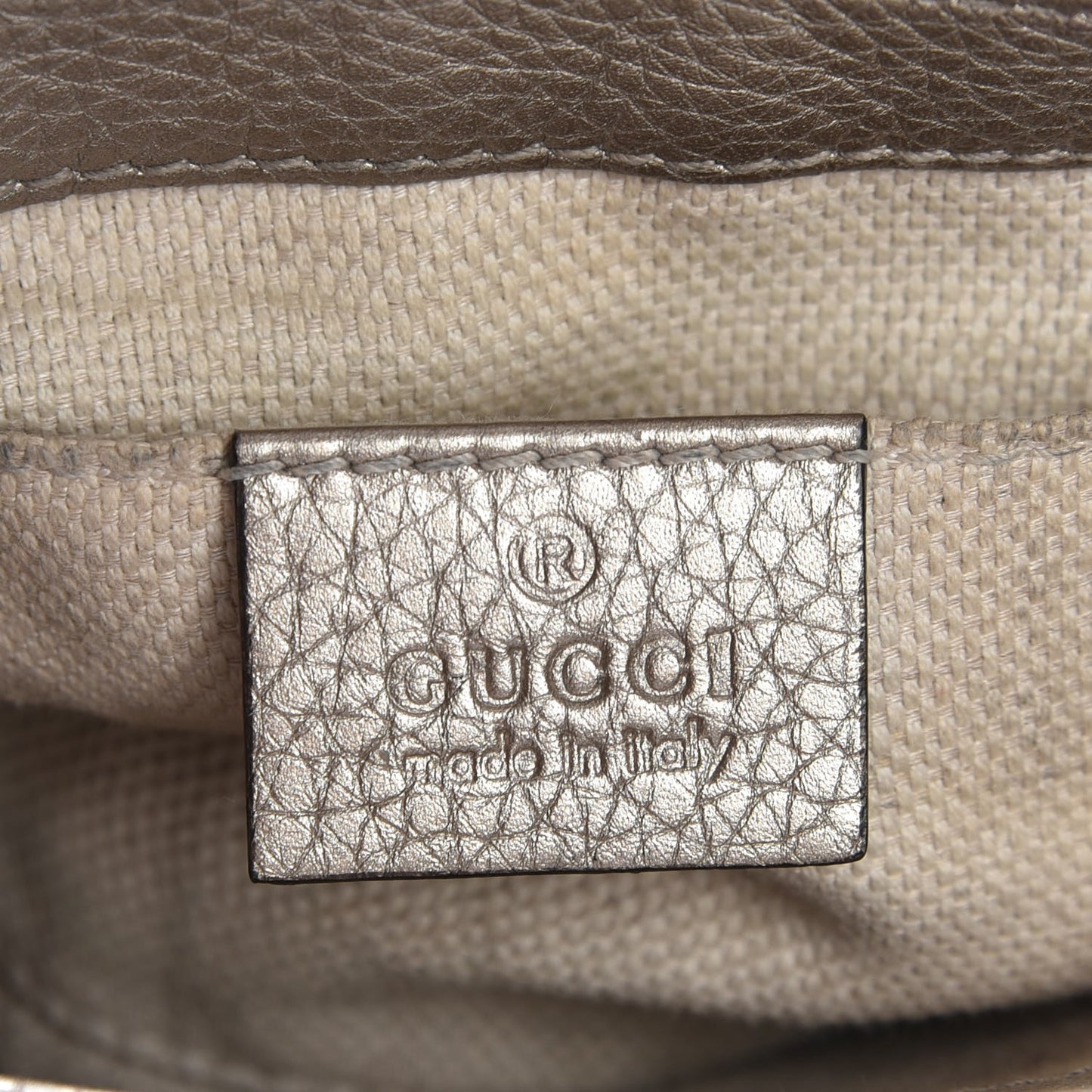 Metallic Pebbled Calfskin Small Soho Flap Crossbody Golden Beige
