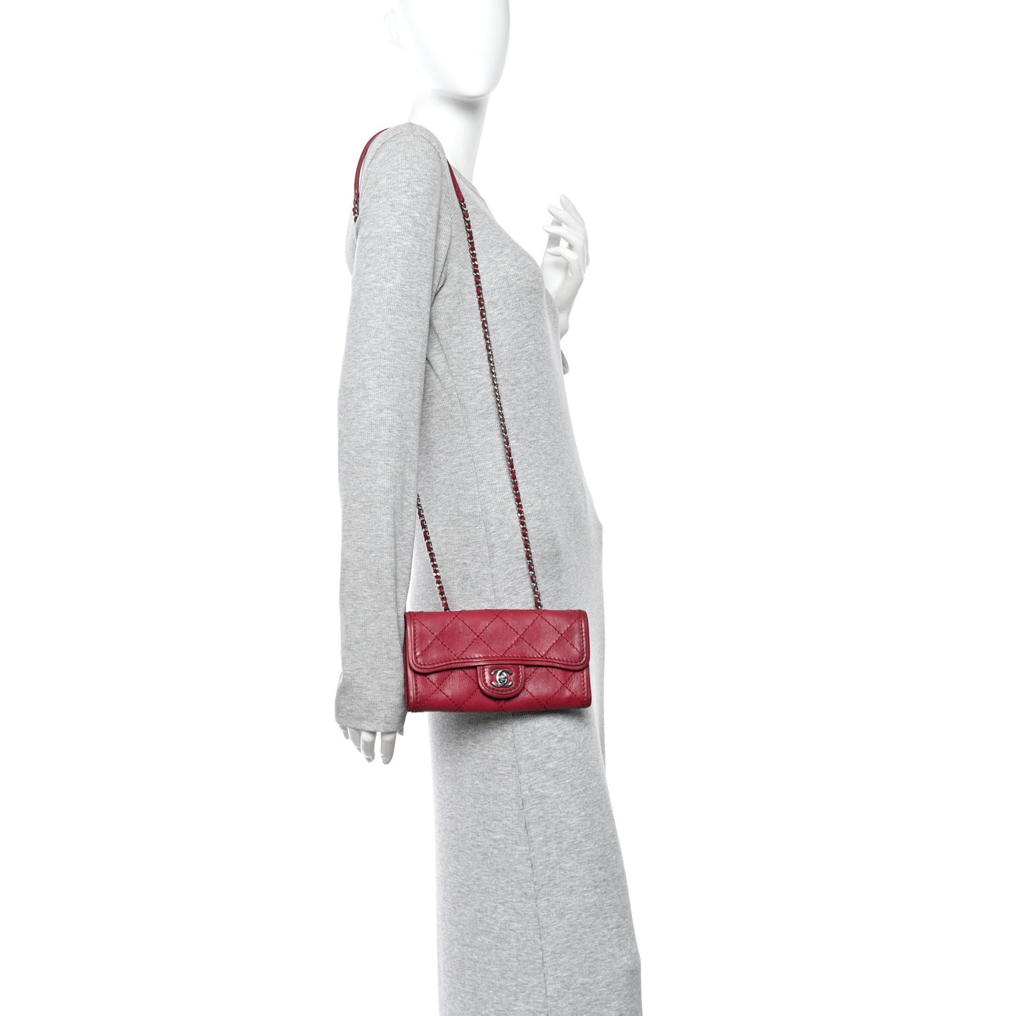 Calfskin Stitched Clutch Flap Red