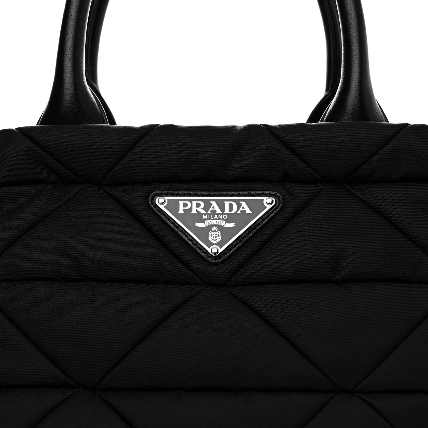 Re-Nylon Nappa Triangle Quilted Padded Small Double Handled Zip Tote Black
