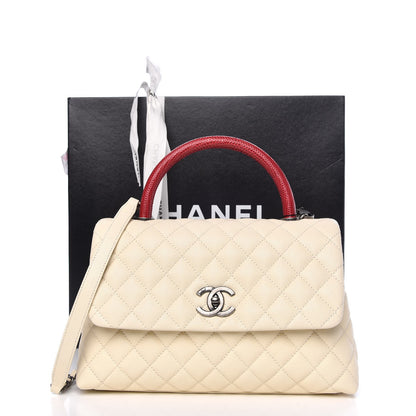 Chanel Caviar Lizard Quilted Small Coco Handle Flap White Red 9 of 9