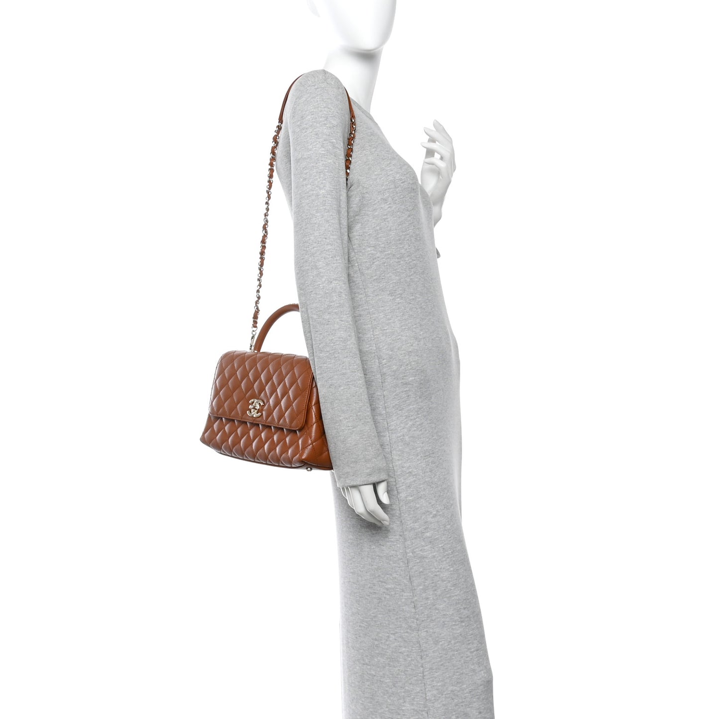 Caviar Quilted Small Coco Chain Handle Flap Brown