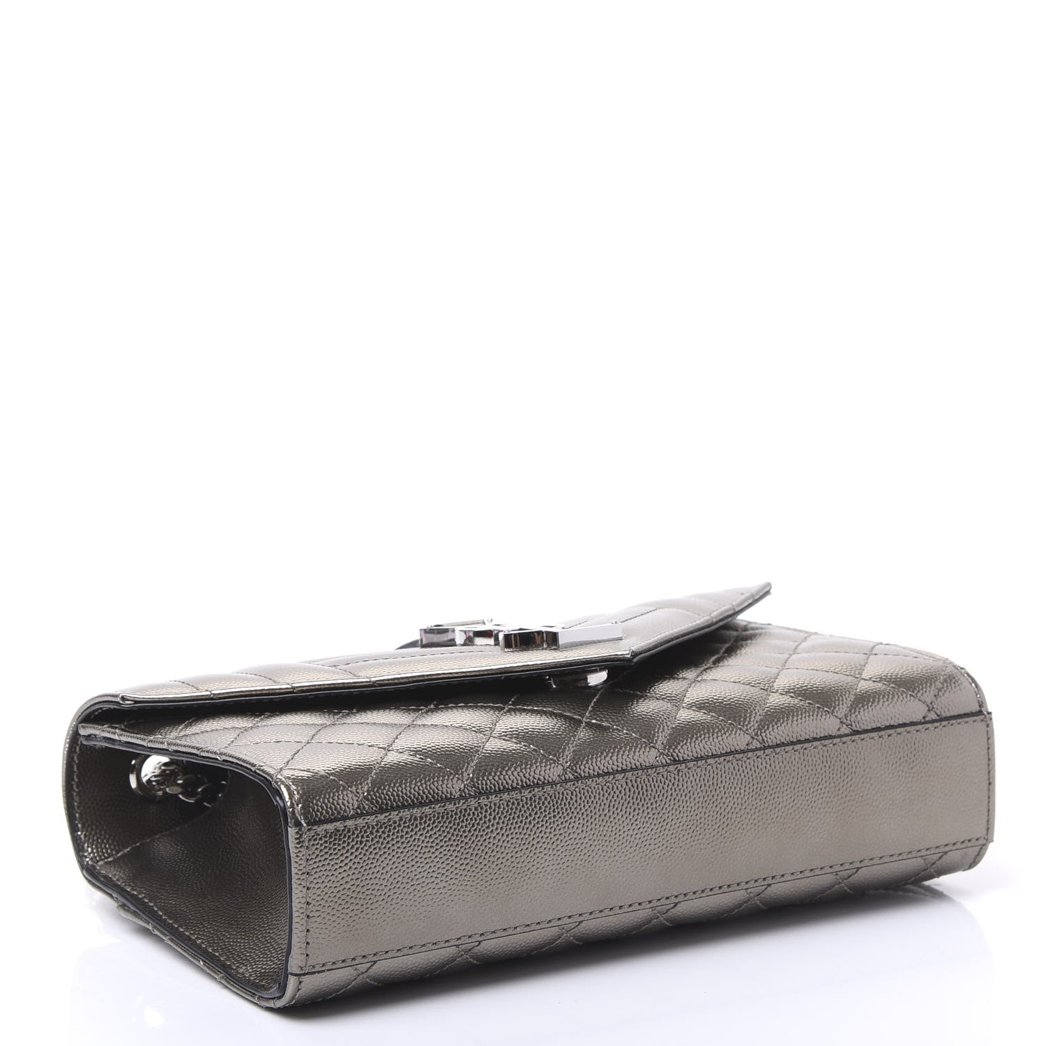 Saint Laurent Metallic Grain De Poudre Textured Mixed Matelasse Triquilt Small Monogram Satchel Piombo 3 of 8