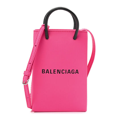 Balenciaga Squared Calfskin Logo Shopping Phone Holder Bag Acid Fuchsia 1 of 9