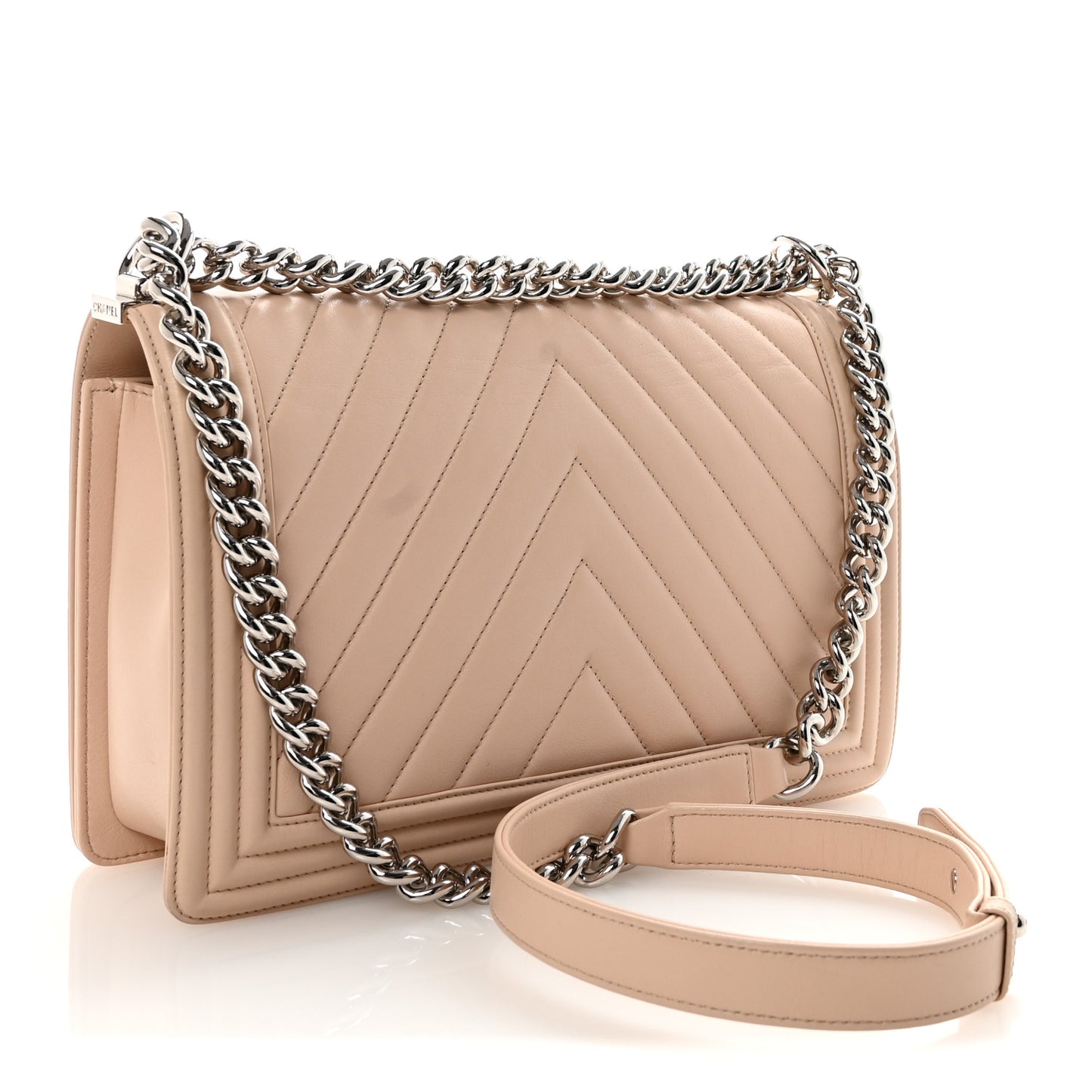Calfskin Chevron Quilted New Medium Boy Flap Beige