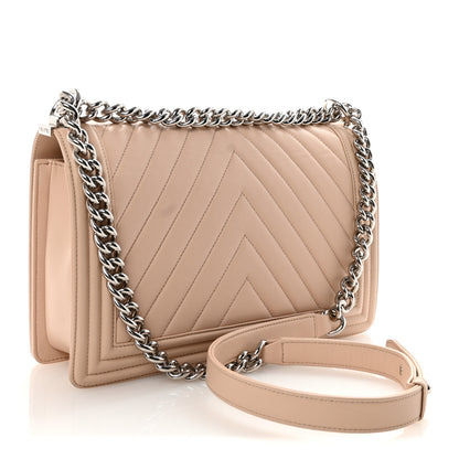 Chanel Calfskin Chevron Quilted New Medium Boy Flap Beige 3 of 10