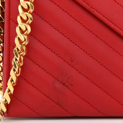 Saint Laurent Calfskin Matelasse Chevron Medium Monogram Satchel Red 10 of 10