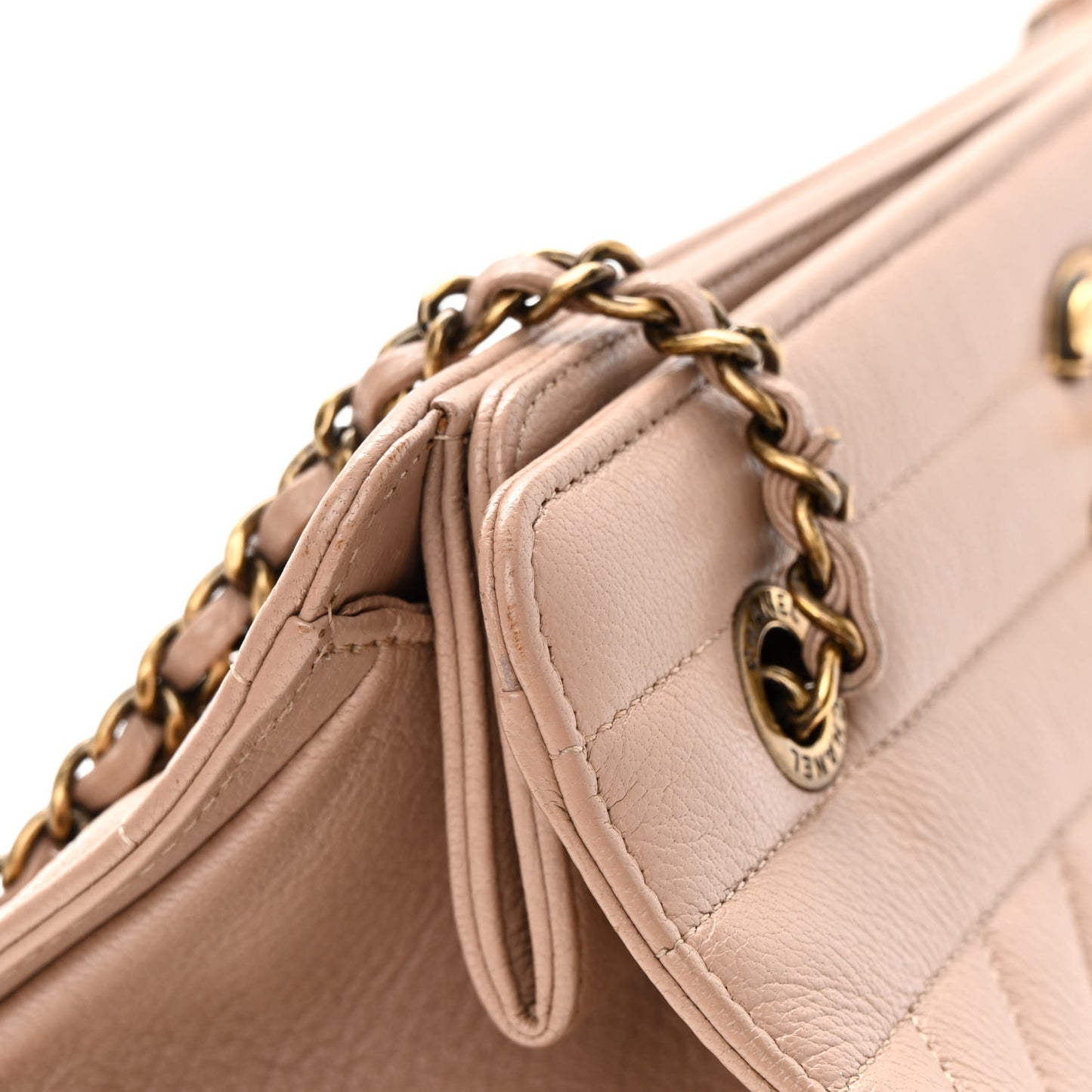 Shiny Goatskin Diagonal Quilted Shoulder Bag Beige