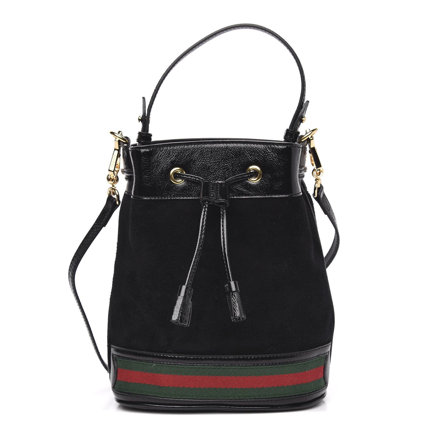 Gucci Suede Patent Web Small Ophidia Bucket Bag Black 1 of 10