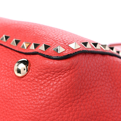 Valentino Garavani Pebbled Calfskin Medium Rockstud Tote Deep Coral 8 of 15