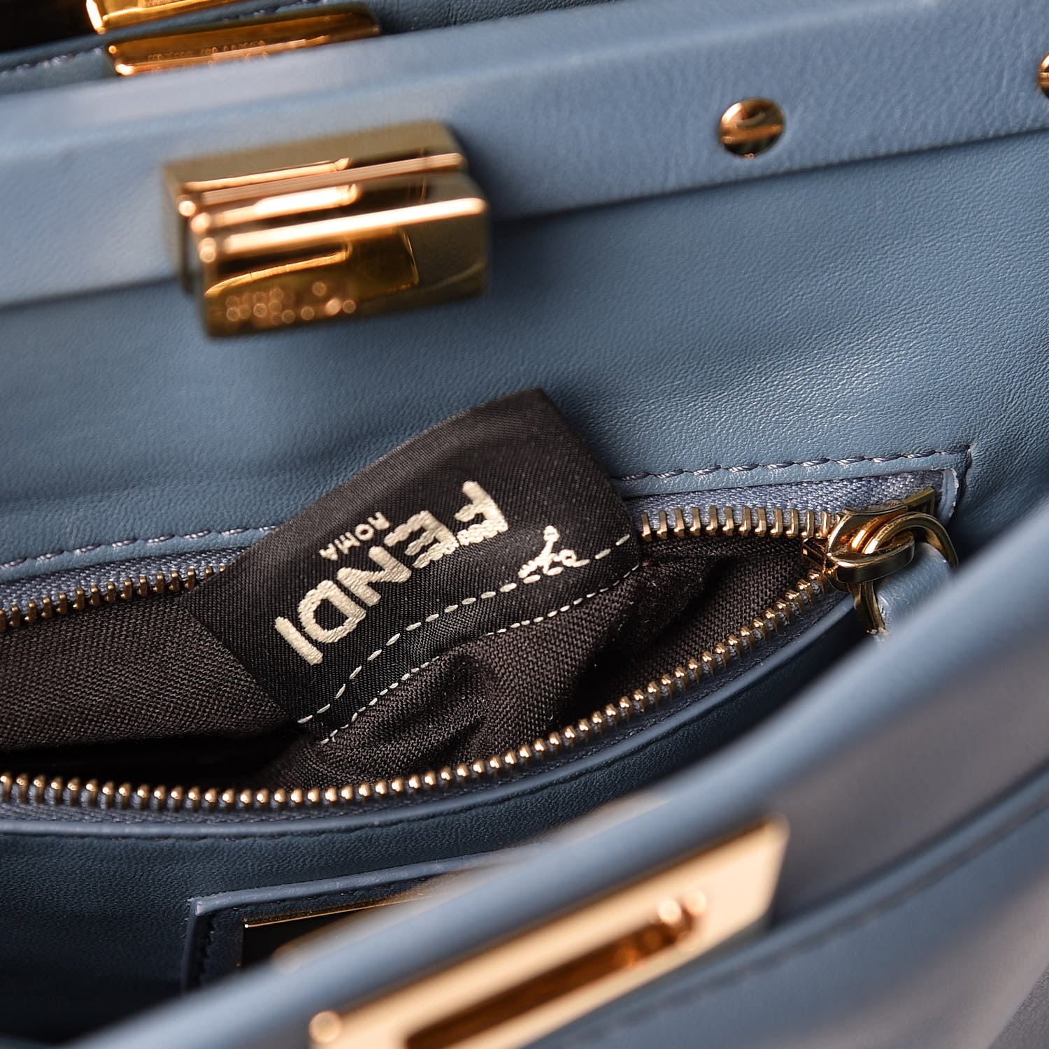 Fendi Nappa Mini Peekaboo Iconic Satchel Blue 8 of 15