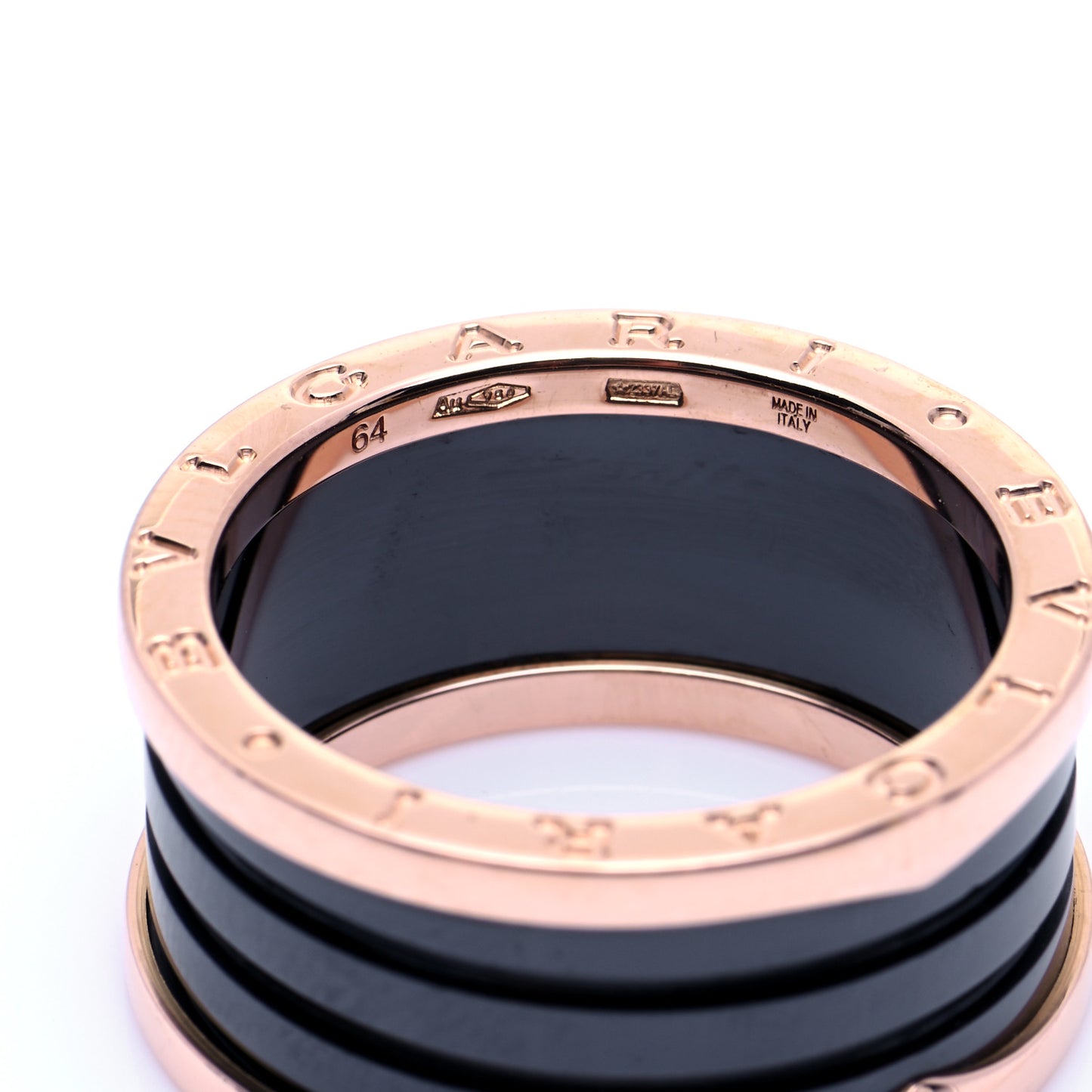 18K Rose Gold Black Ceramic B.Zero1 Four-Band Ring 64 10.75