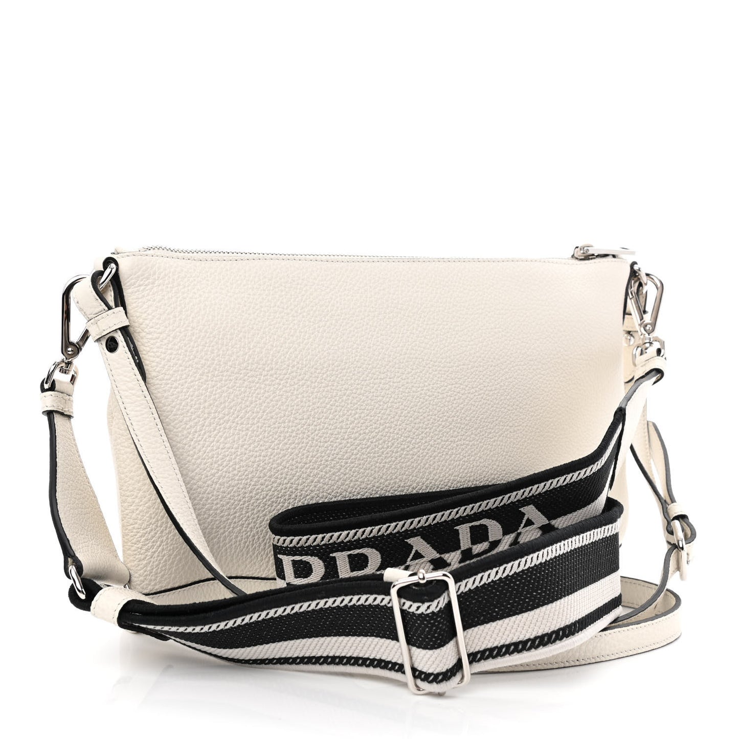 Vitello Daino Soft Zippered Shoulder Bag White