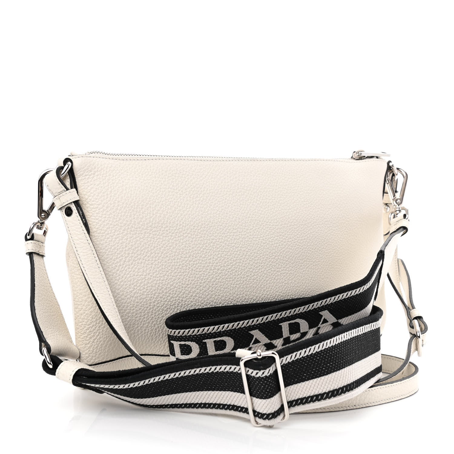 Prada Vitello Daino Soft Zippered Shoulder Bag White 3 of 11