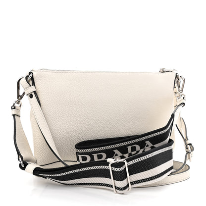 Prada Vitello Daino Soft Zippered Shoulder Bag White 3 of 11