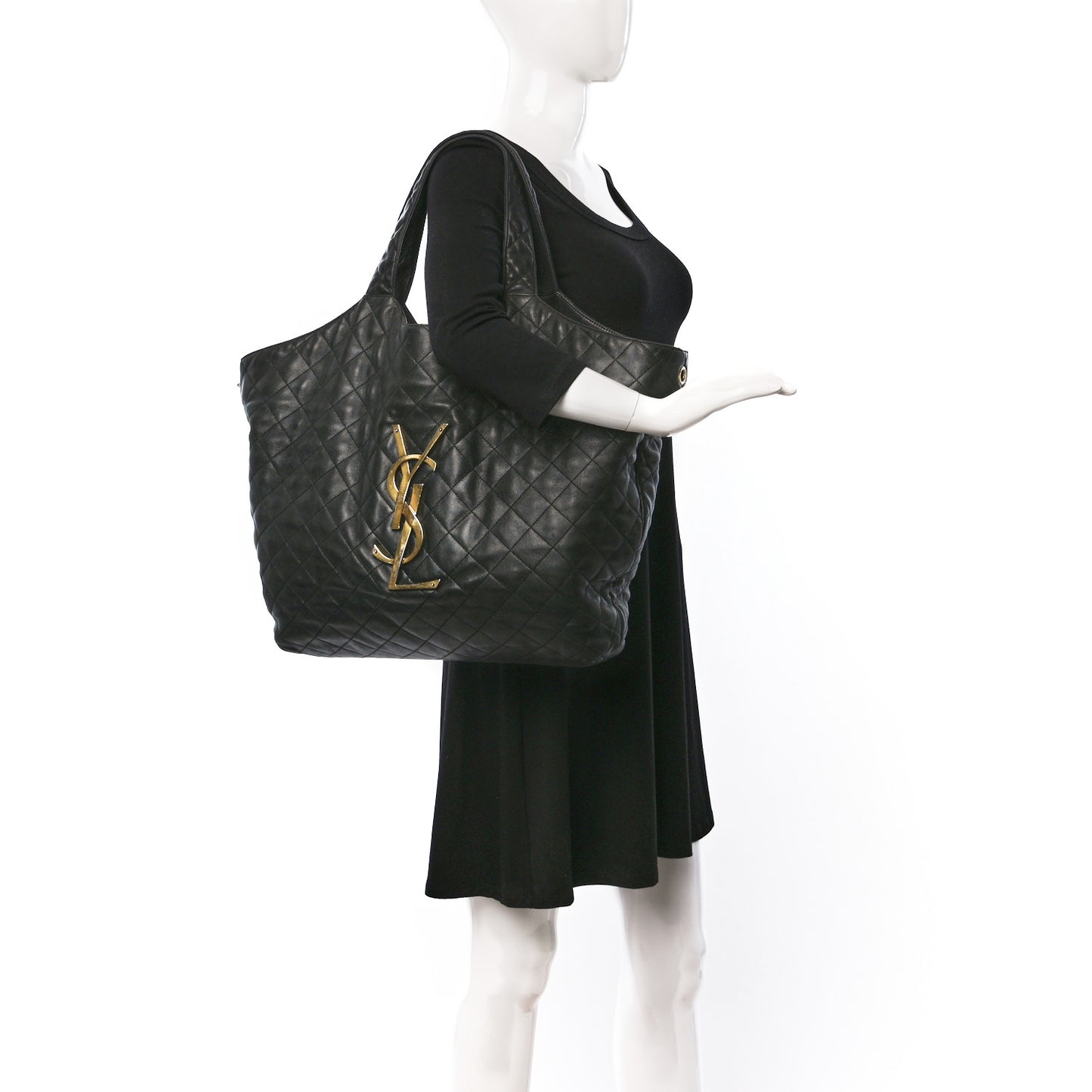 Lambskin Quilted Maxi Icare Shopping Tote Black