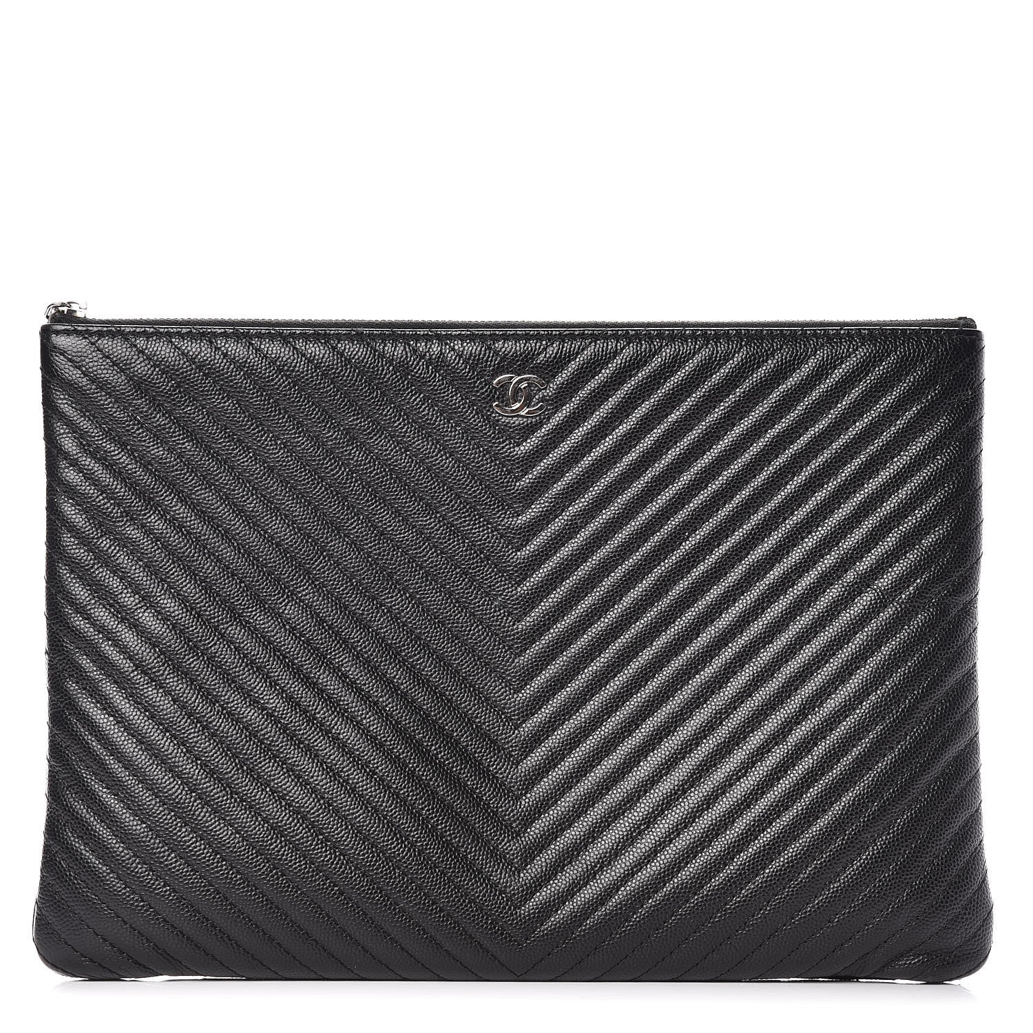 Chanel Caviar Chevron Quilted Medium Cosmetic Case Black 1 of 11