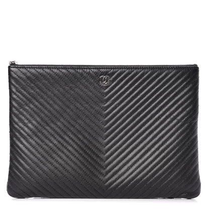 Chanel Caviar Chevron Quilted Medium Cosmetic Case Black 1 of 11