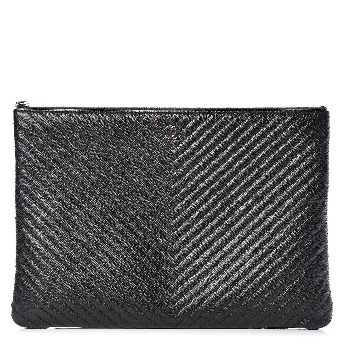 Caviar Chevron Quilted Medium Cosmetic Case Black