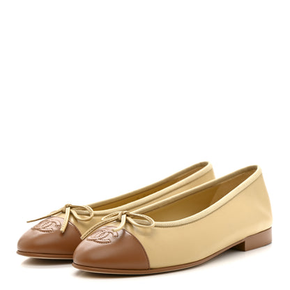 Chanel Lambskin Cap Toe CC Ballerina Flats 35.5 Beige Light Beige 4 of 10