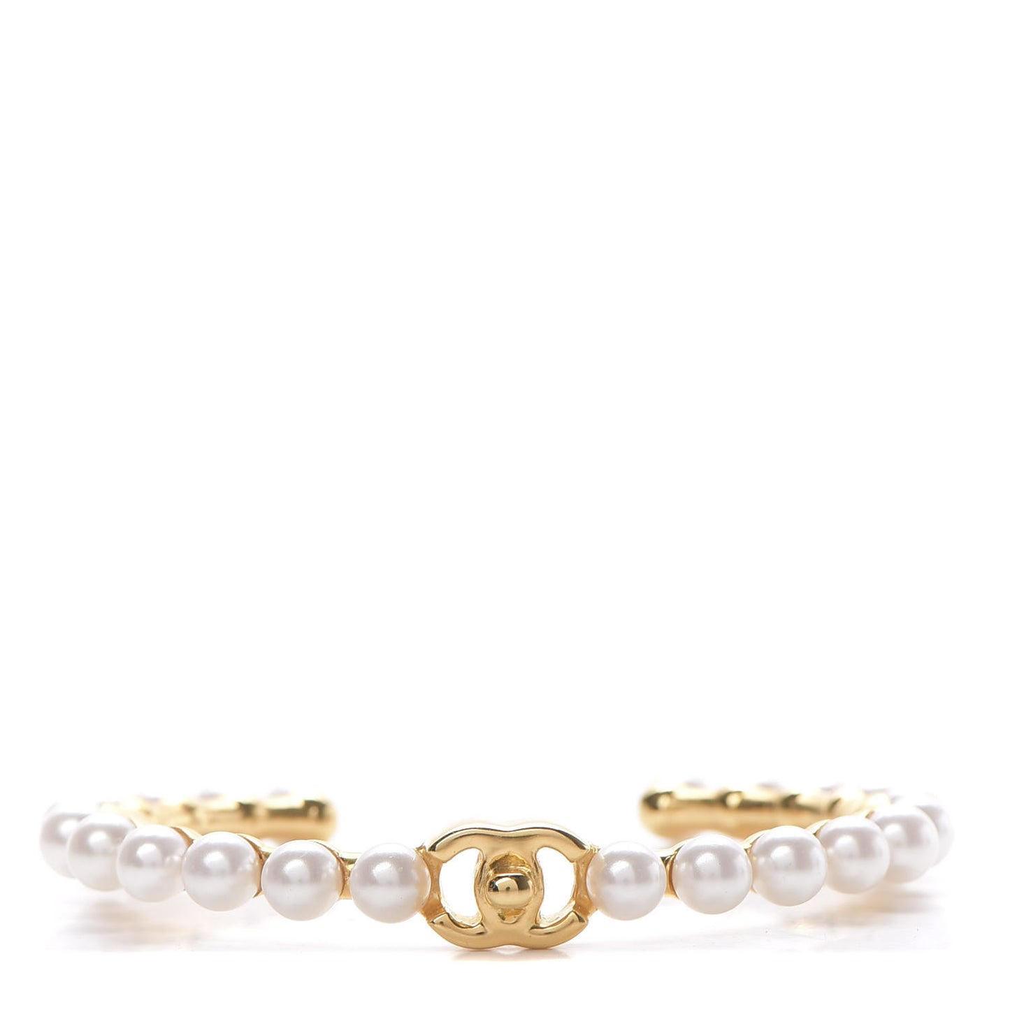 Pearl CC Cuff Bracelet M Gold Pearly White