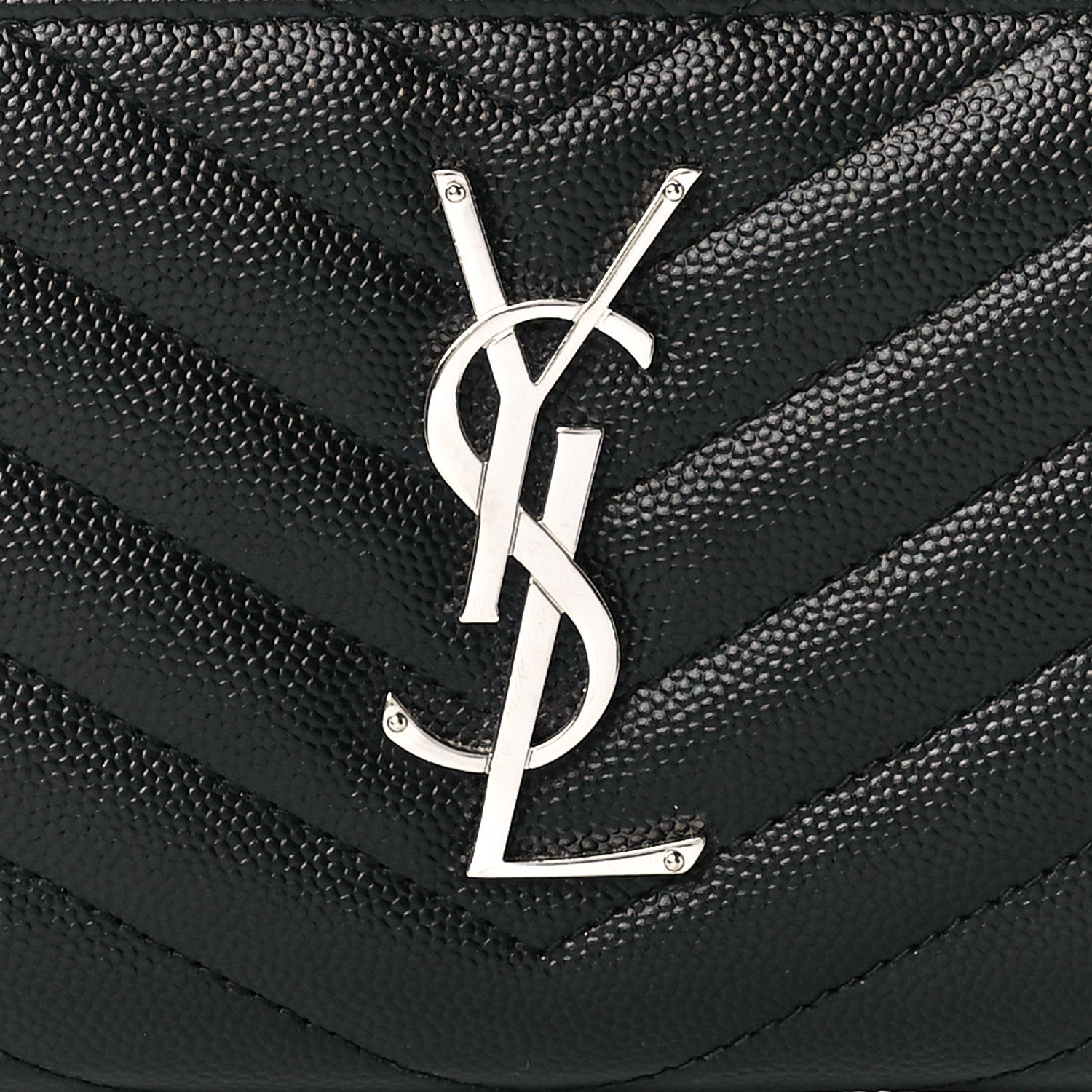 Saint Laurent Grain De Poudre Matelasse Chevron Monogram Zip Around Wallet Black 7 of 10