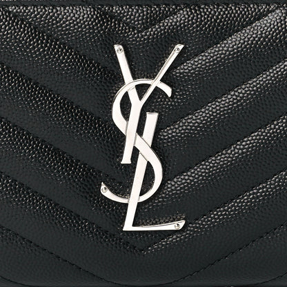 Saint Laurent Grain De Poudre Matelasse Chevron Monogram Zip Around Wallet Black 7 of 10