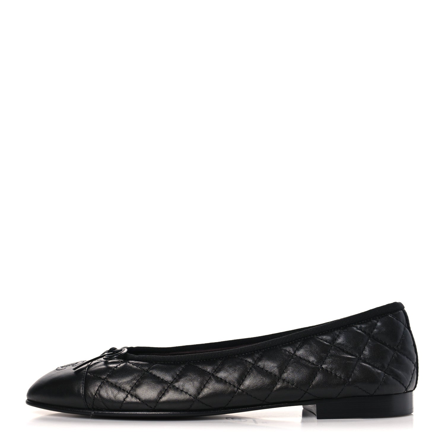CHANEL Aged Calfskin Quilted CC Cap Toe Ballerina Flats in size 41 in the color Black by FASHIONPHILE
