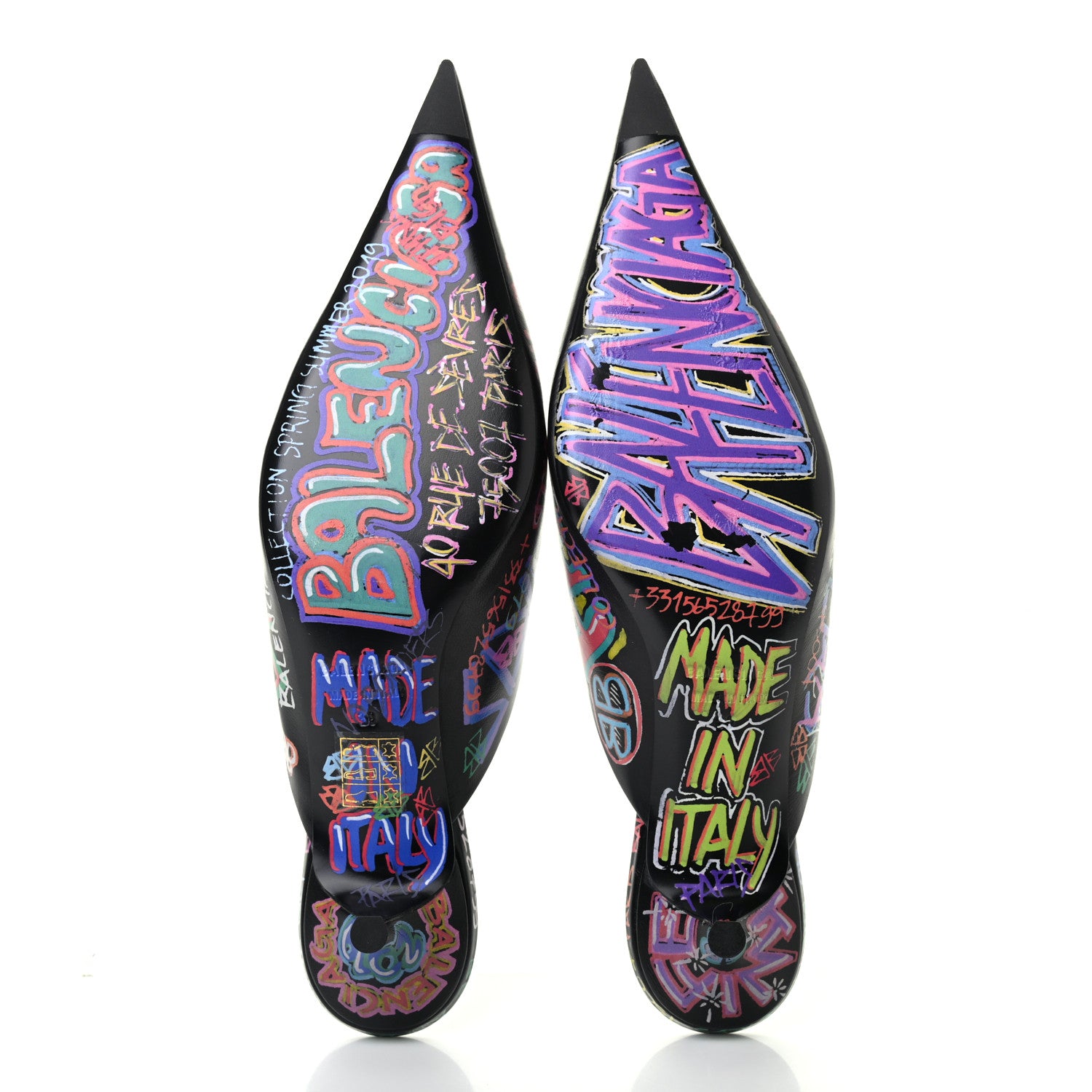 Balenciaga Chevre Classic Graffiti Pointed Toe Knife Mules 39 Black Multicolor 5 of 7