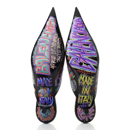 Balenciaga Chevre Classic Graffiti Pointed Toe Knife Mules 39 Black Multicolor 5 of 7