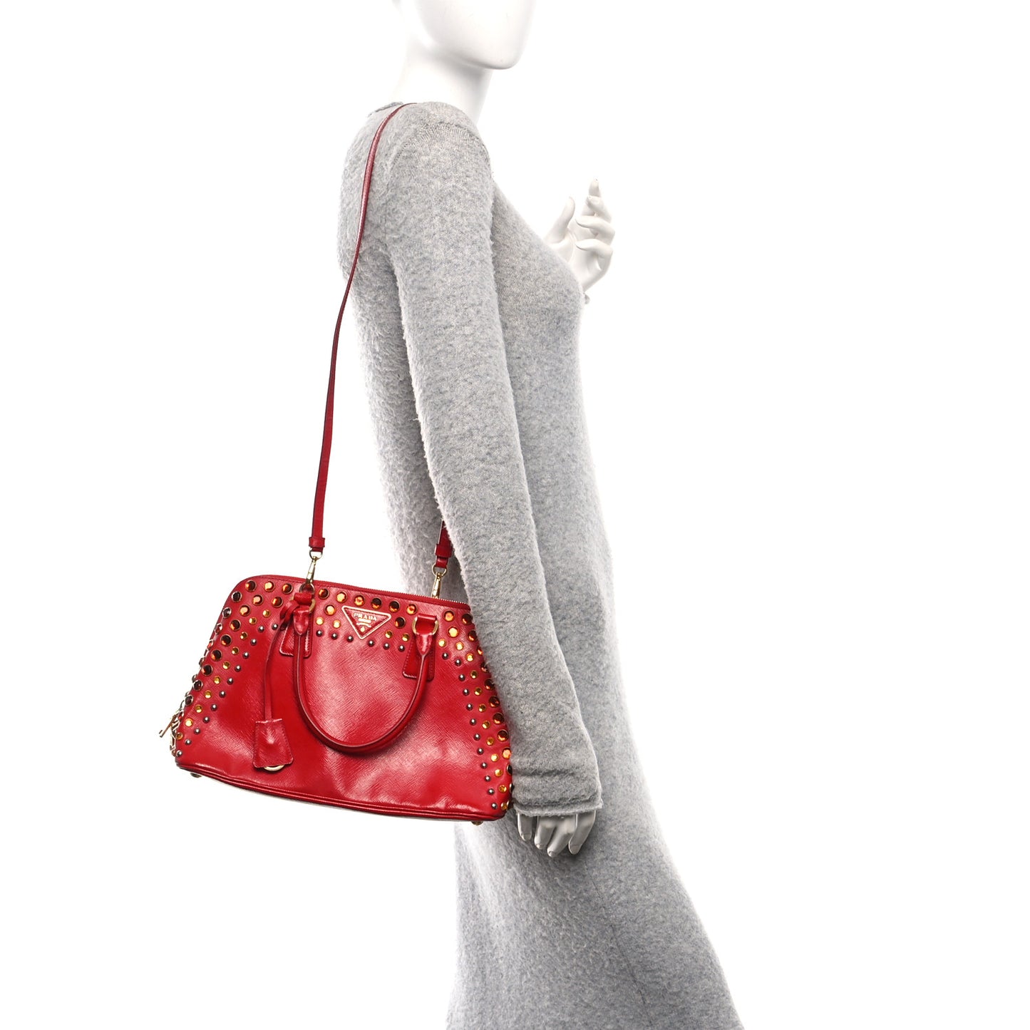 Saffiano Vernice Crystal Pyramid Bag Rosso