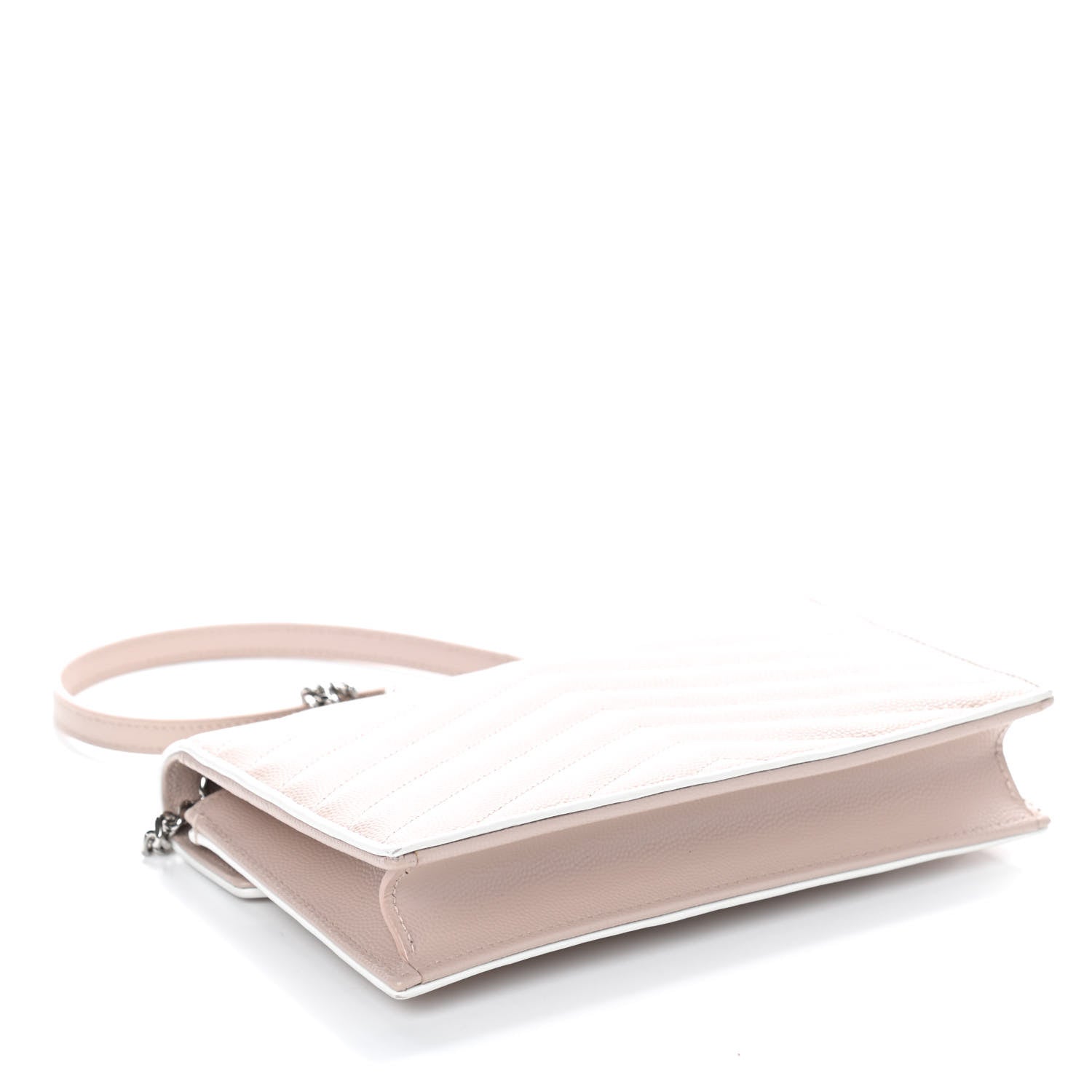 Saint Laurent Grain De Poudre Matelasse Chevron Monogram Envelope Chain Wallet Pink White 3 of 9