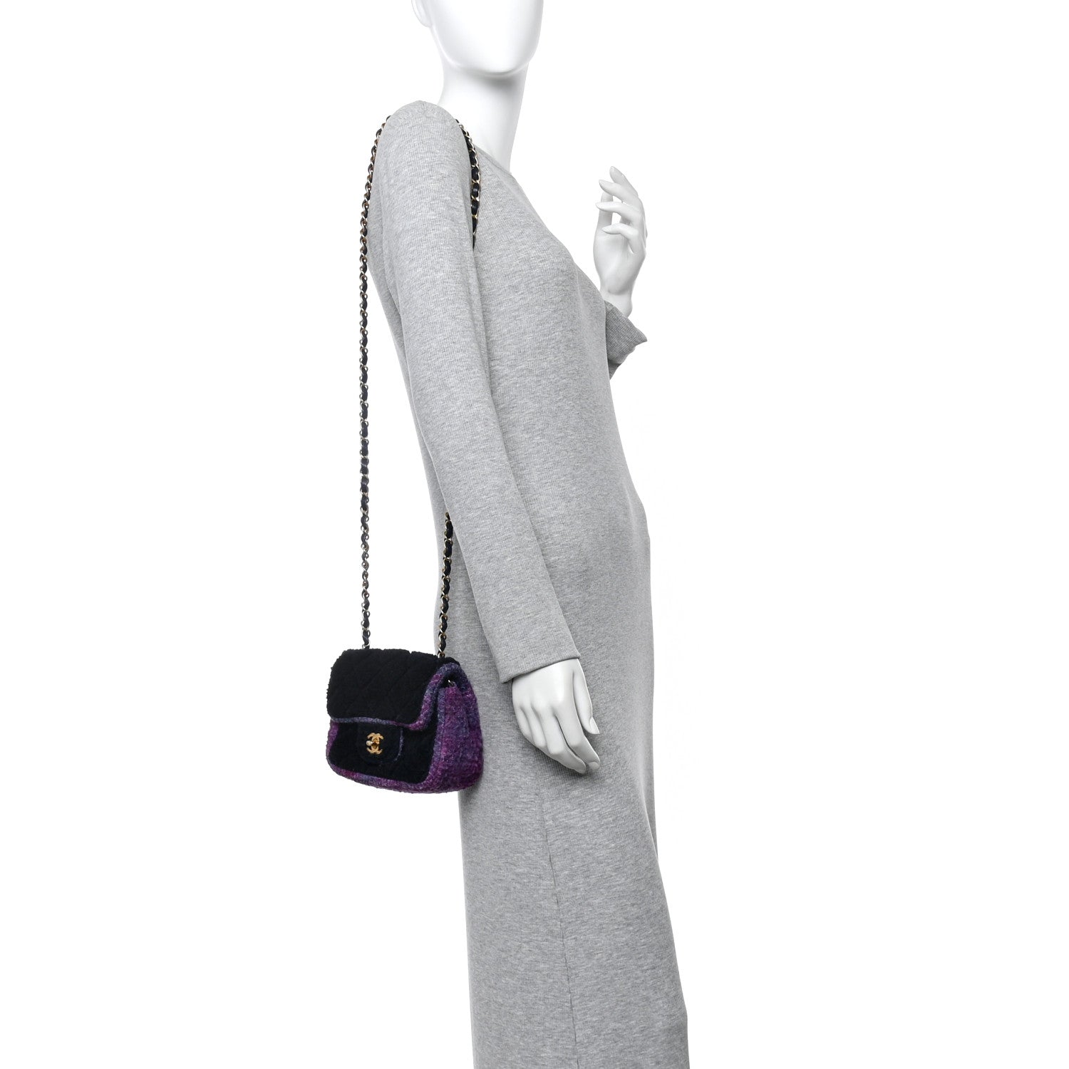 Chanel Shearling Tweed Quilted Mini Square Flap Bag Purple 2 of 13