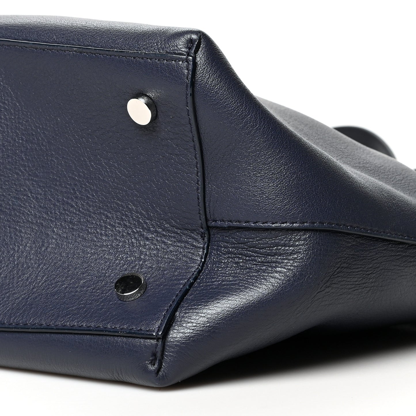 Calfskin Crystal Buckle Shopping Tote Navy Blue