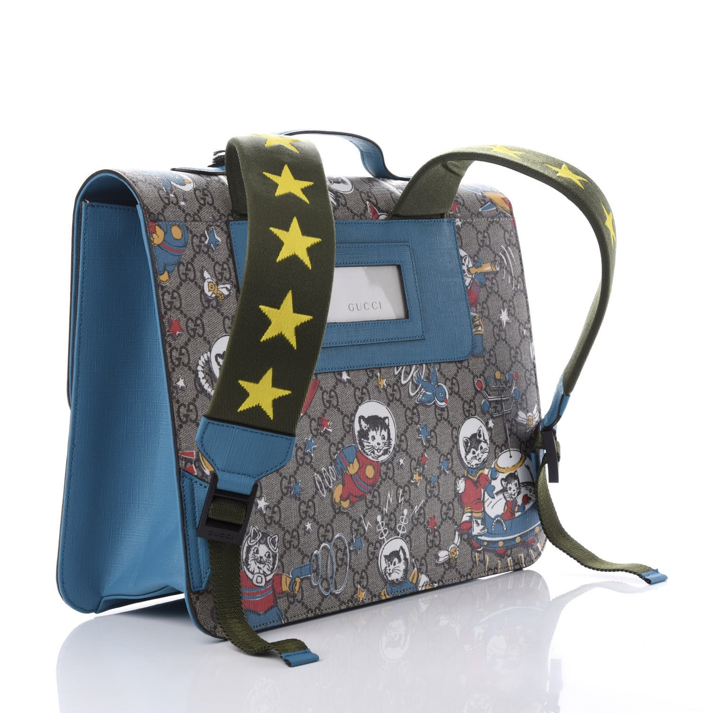 GG Supreme Monogram Space Cats Childrens Backpack Blue