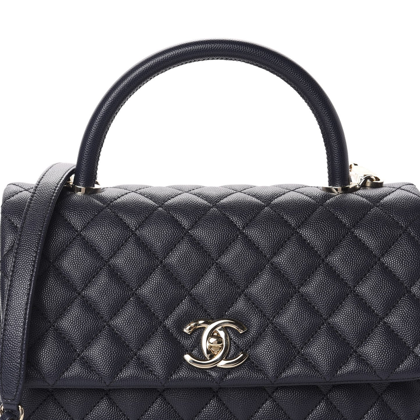 Caviar Quilted Small Coco Handle Flap Navy