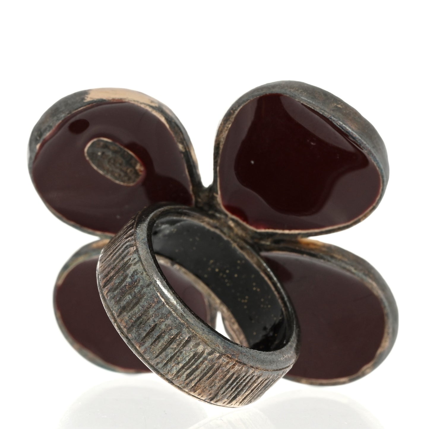 Enamel CC Flower Ring 52/6 Burgundy Gold