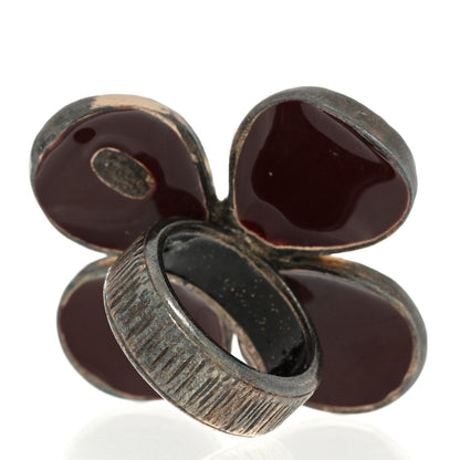 Chanel Enamel CC Flower Ring 52/6 Burgundy Gold 3 of 4