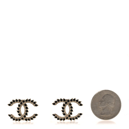 Chanel Strass Crystal Dazzling Wheat CC Earrings Black Gold 2 of 5