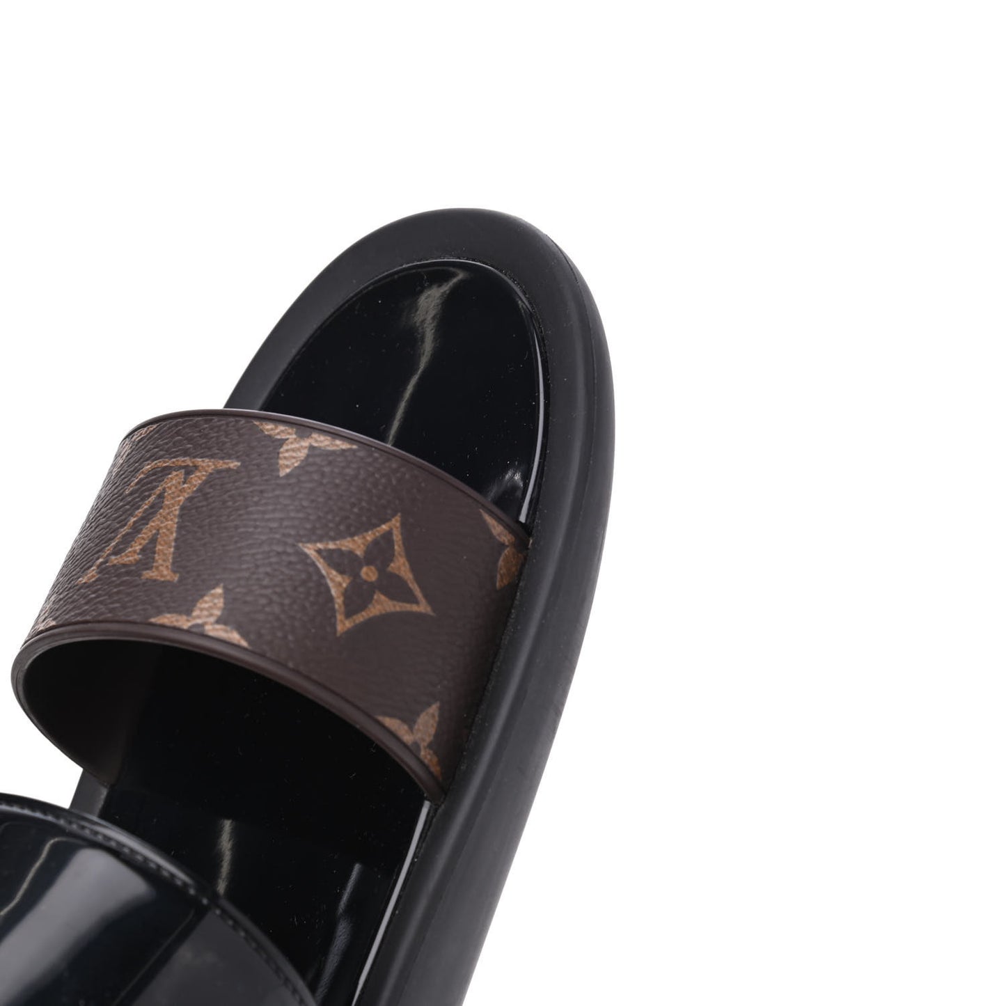 Monogram Sunbath Flat Mule Sandals 38 Black