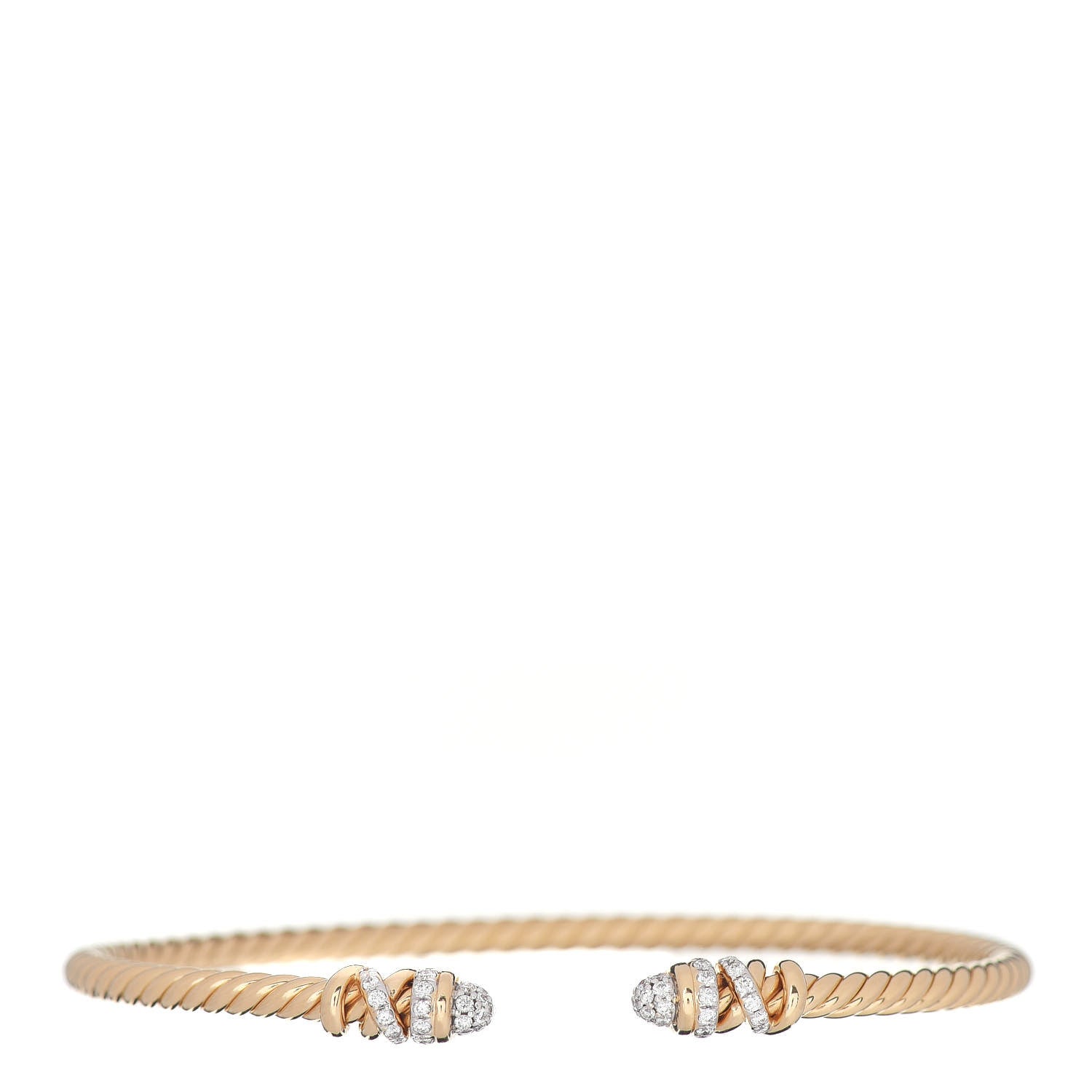 David Yurman 18K Yellow Gold Diamond 3mm Petite Helena Cuff Bracelet 1 of 4